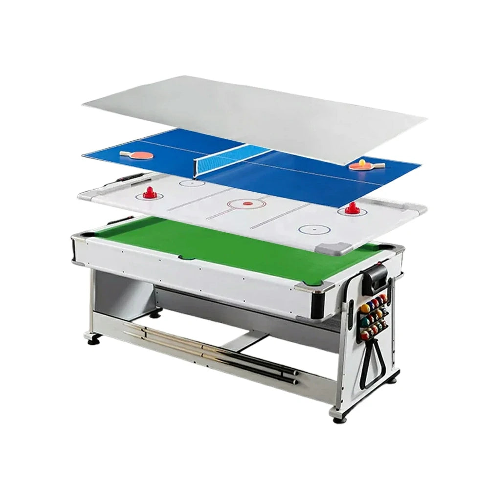 VERSA NEW 2026 UPGRADE MODEL 4-IN-1 6FT Convertible Game Table – Air Hockey, Pool, Table Tennis & Dining, Space-Saving White Frame, Free Accessories - Green Felt