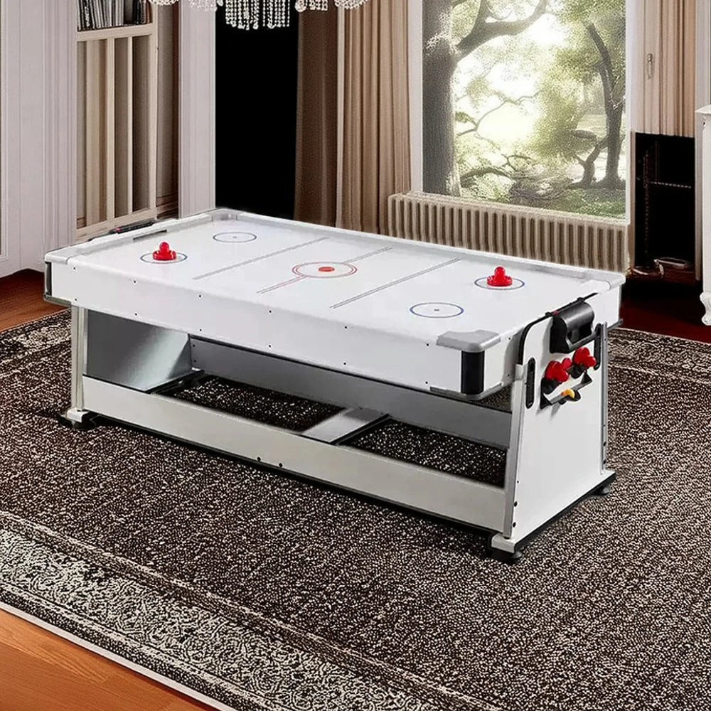 VERSA 4-IN-1 7/8FT Convertible Table with White Frame for Air Hockey, Pool Billiards, Dining, and Table Tennis with Free Accessories - Green Felt