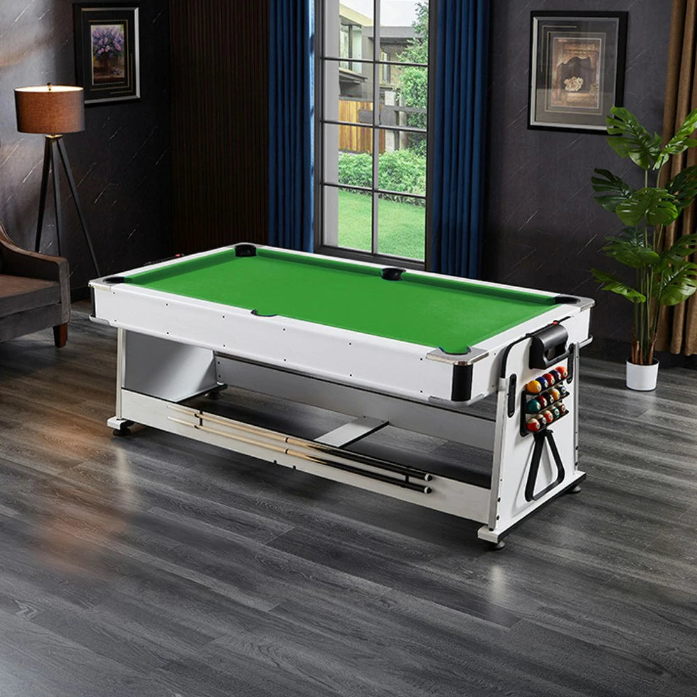 VERSA 4-IN-1 7/8FT Convertible Table with White Frame for Air Hockey, Pool Billiards, Dining, and Table Tennis with Free Accessories - Green Felt