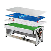 VERSA 4-IN-1 7/8FT Convertible Table with White Frame for Air Hockey, Pool Billiards, Dining, and Table Tennis with Free Accessories - Green Felt