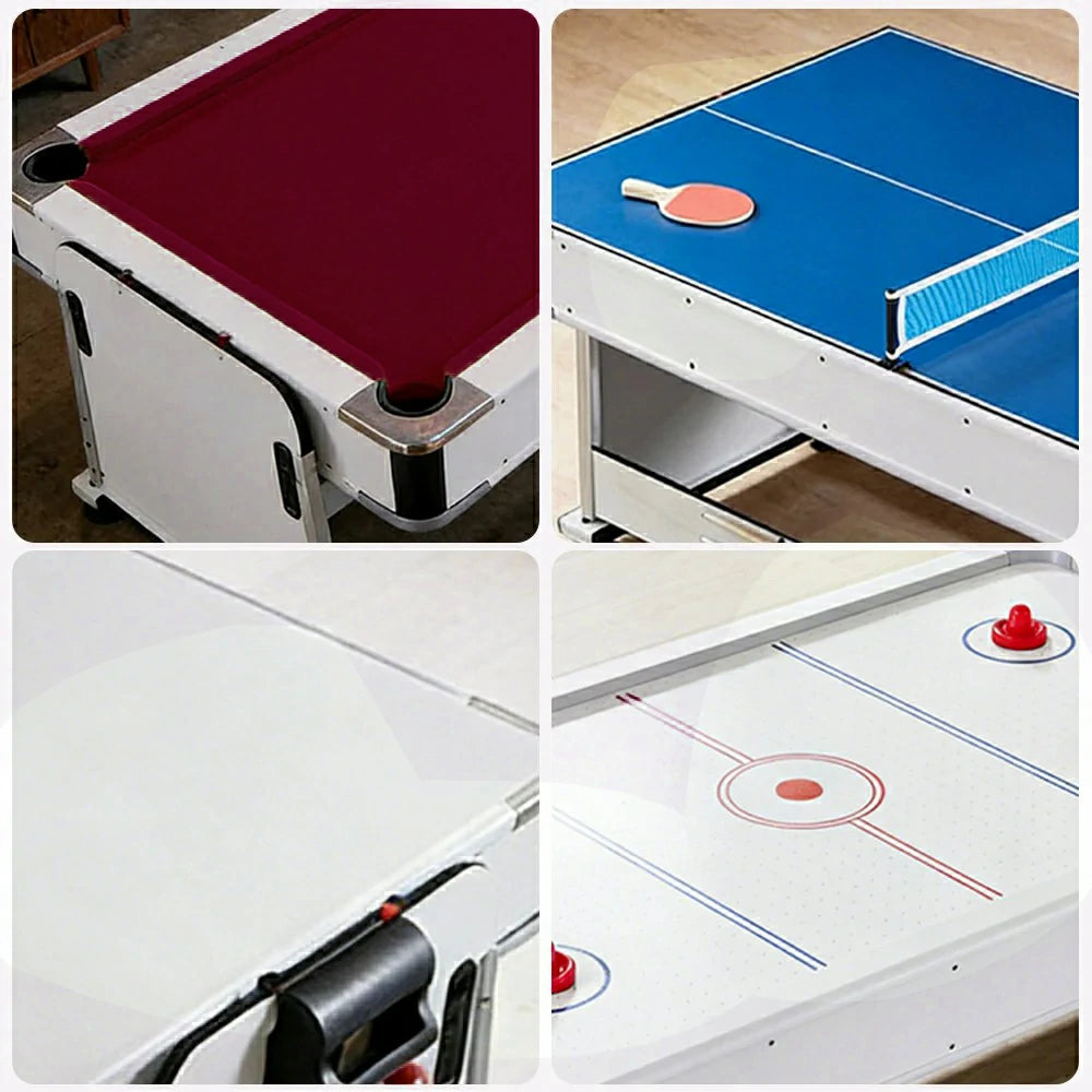VERSA NEW 2026 UPGRADE MODEL 4-IN-1 6FT Convertible Game Table – Air Hockey, Pool, Table Tennis & Dining, Space-Saving White Frame, Free Accessories - Red Felt