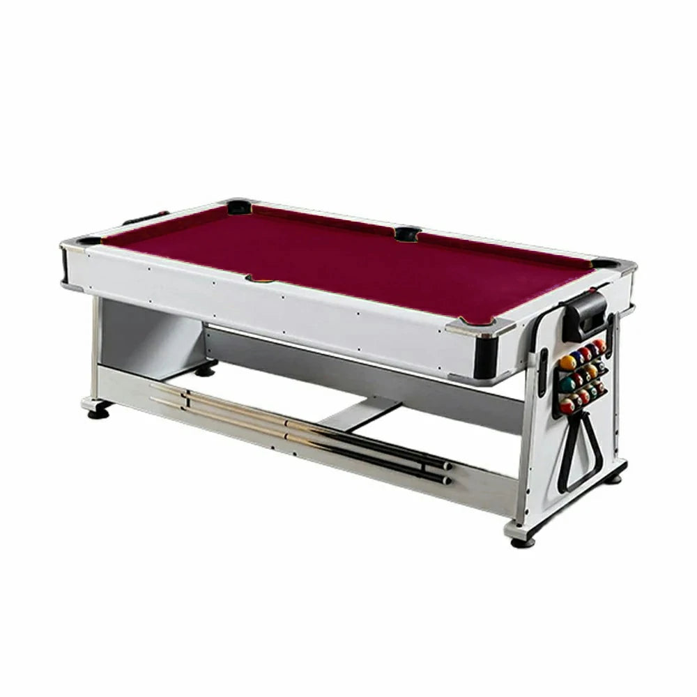 VERSA NEW 2026 UPGRADE MODEL 4-IN-1 6FT Convertible Game Table – Air Hockey, Pool, Table Tennis & Dining, Space-Saving White Frame, Free Accessories - Red Felt