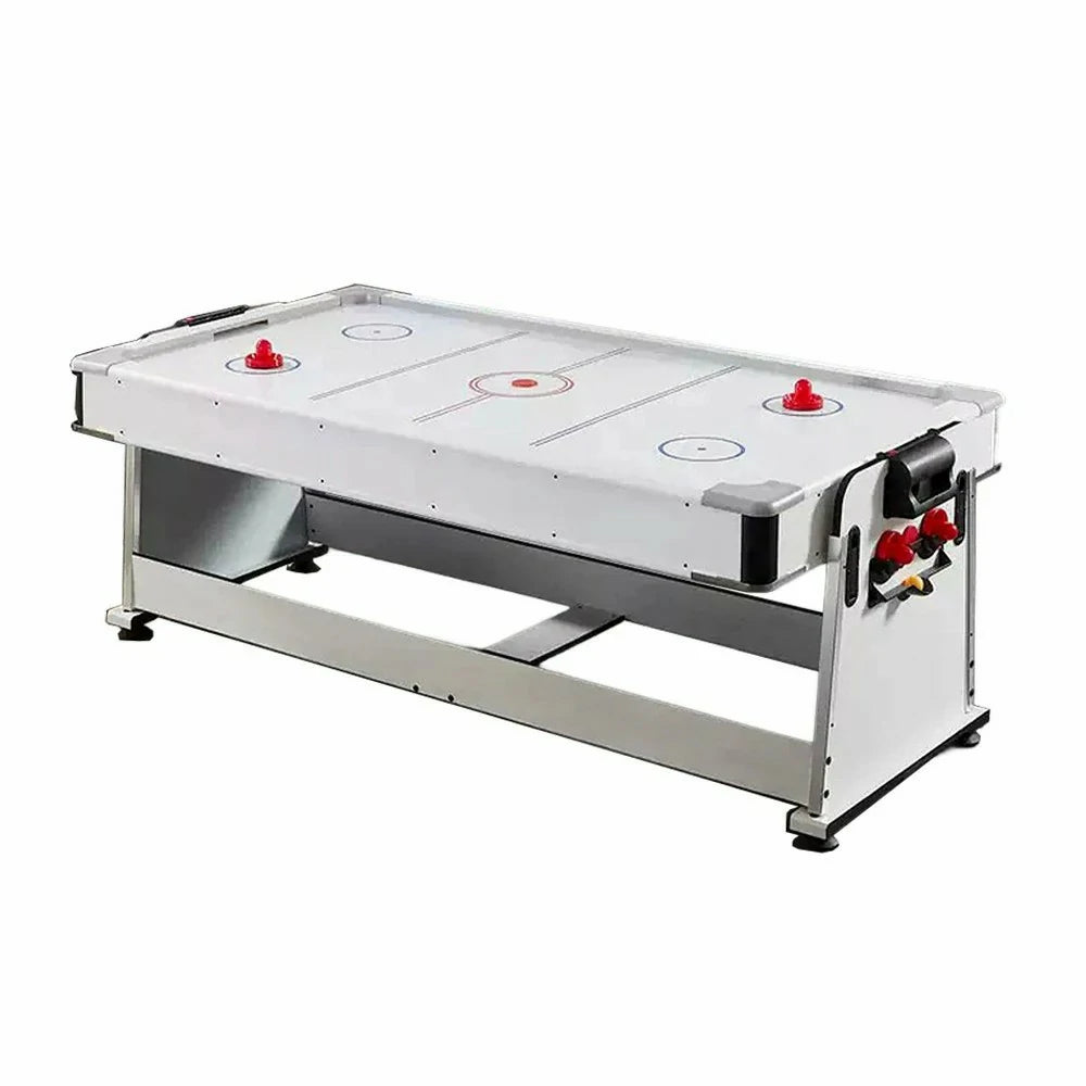 VERSA NEW 2026 UPGRADE MODEL 4-IN-1 6FT Convertible Game Table – Air Hockey, Pool, Table Tennis & Dining, Space-Saving White Frame, Free Accessories - Red Felt