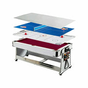 VERSA NEW 2026 UPGRADE MODEL 4-IN-1 6FT Convertible Game Table – Air Hockey, Pool, Table Tennis & Dining, Space-Saving White Frame, Free Accessories - Red Felt