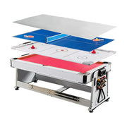 VERSA 4-IN-1 7/8FT Convertible Table with White Frame for Air Hockey, Pool Billiards, Dining, and Table Tennis with Free Accessories - Red Felt