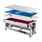 VERSA NEW 2026 UPGRADE MODEL 4-IN-1 7/8FT Convertible Table with White Frame for Air Hockey, Pool Billiards, Dining, and Table Tennis with Free Accessories - Red Felt