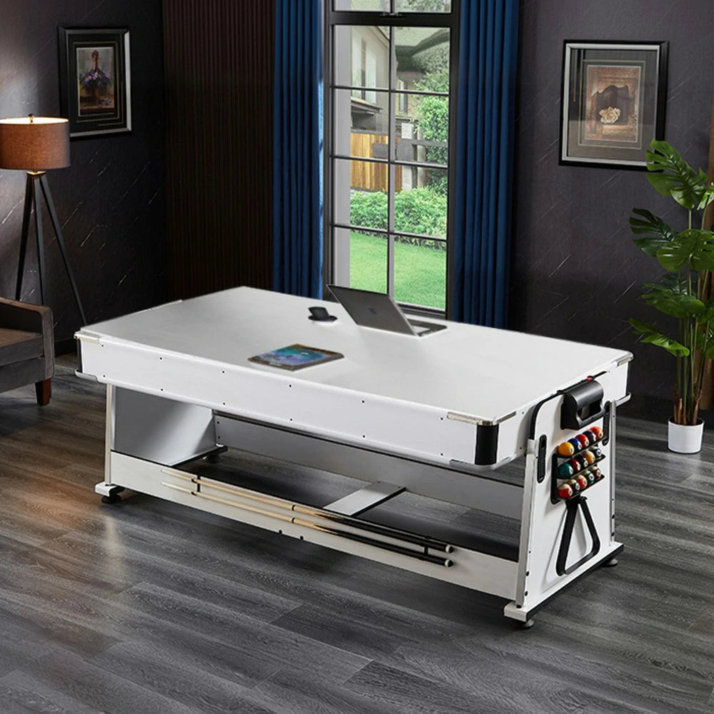 VERSA 4-IN-1 7/8FT Convertible Table with White Frame for Air Hockey, Pool Billiards, Dining, and Table Tennis with Free Accessories - Red Felt