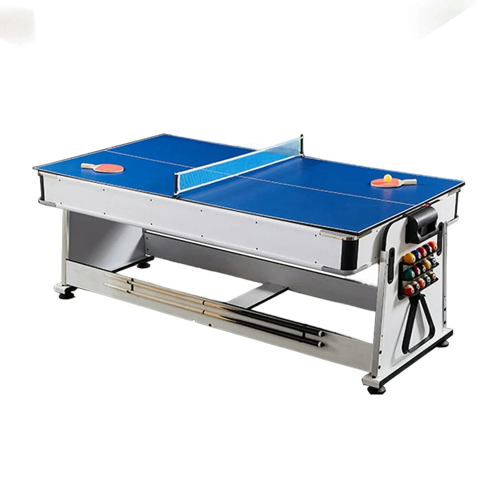 VERSA 4-IN-1 7/8FT Convertible Table with White Frame for Air Hockey, Pool Billiards, Dining, and Table Tennis with Free Accessories - Red Felt