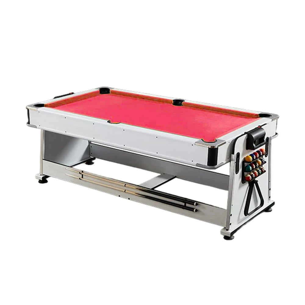 VERSA 4-IN-1 7/8FT Convertible Table with White Frame for Air Hockey, Pool Billiards, Dining, and Table Tennis with Free Accessories - Red Felt