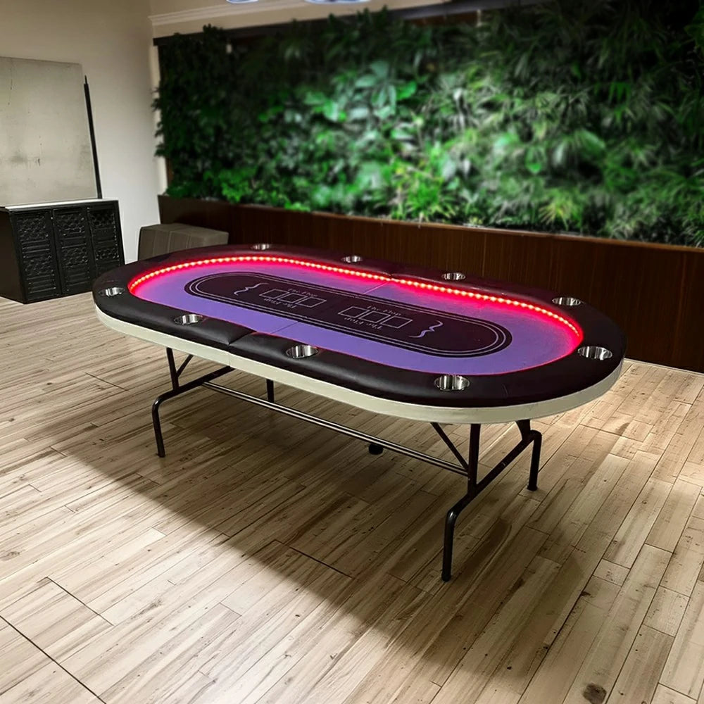 VERSA PK018 7FT LED-Lit Foldable Poker Table with Cup Holders - Seats 10 Players