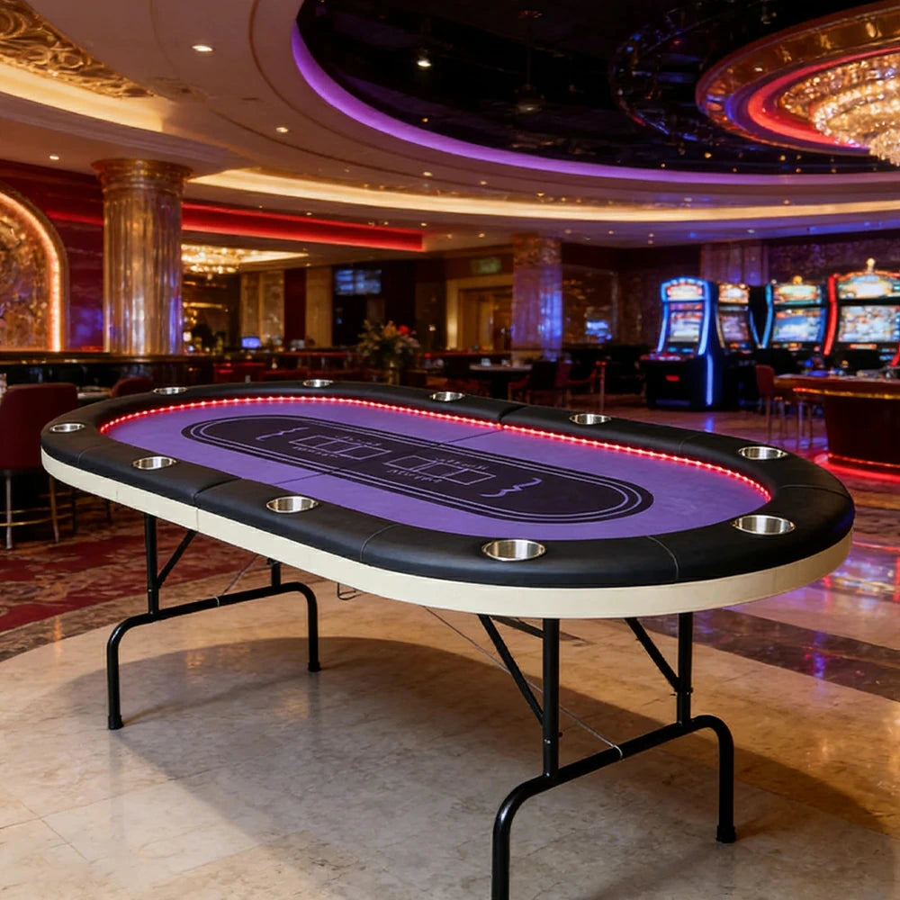 VERSA PK018 7FT LED-Lit Foldable Poker Table with Cup Holders - Seats 10 Players