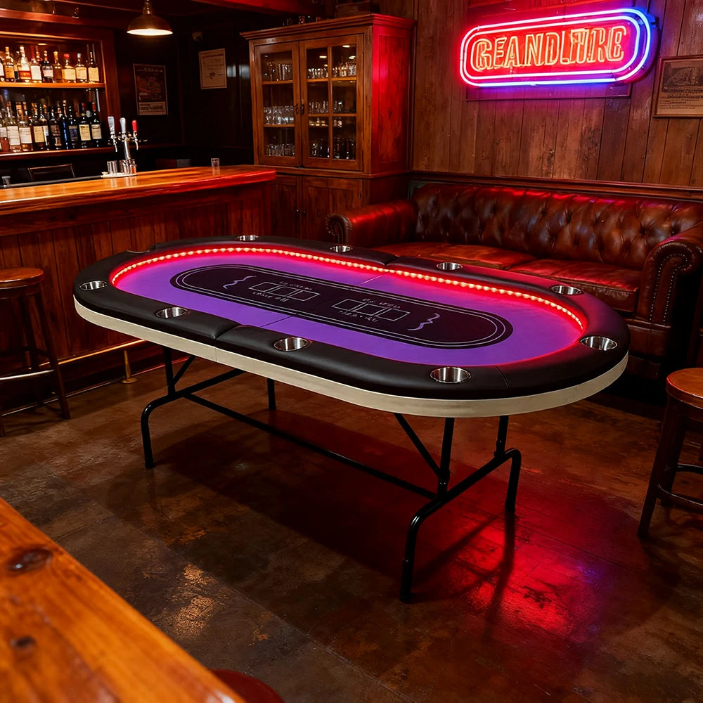 VERSA PK018 7FT LED-Lit Foldable Poker Table with Cup Holders - Seats 10 Players