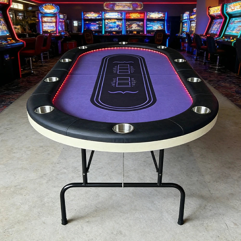 VERSA PK018 7FT LED-Lit Foldable Poker Table with Cup Holders - Seats 10 Players