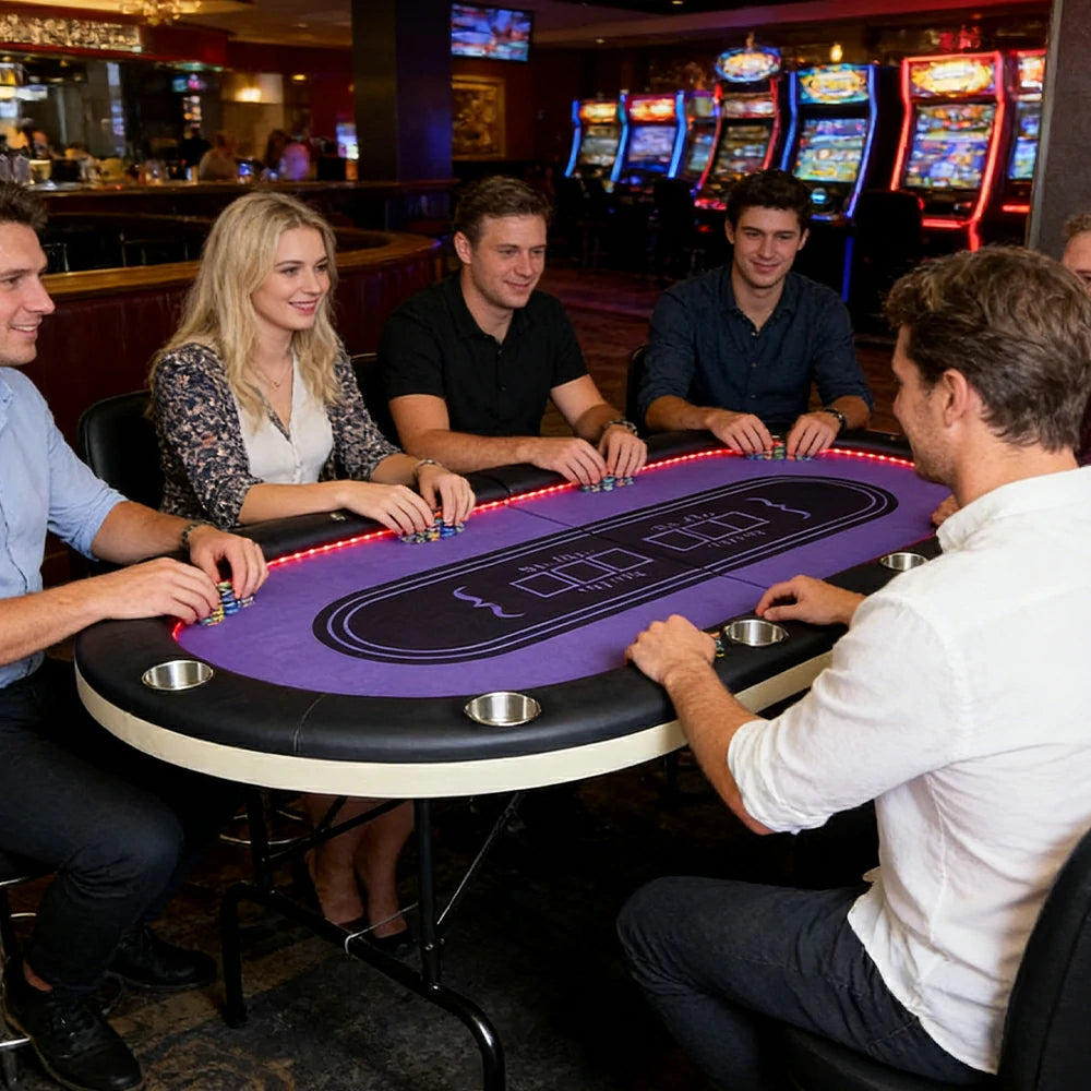 VERSA PK018 7FT LED-Lit Foldable Poker Table with Cup Holders - Seats 10 Players