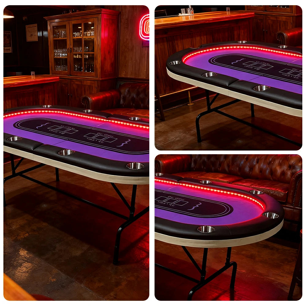 VERSA PK018 7FT LED-Lit Foldable Poker Table with Cup Holders - Seats 10 Players