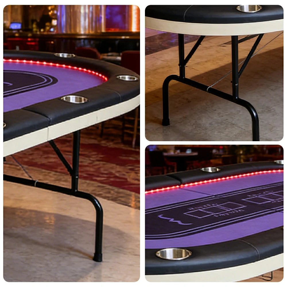 VERSA PK018 7FT LED-Lit Foldable Poker Table with Cup Holders - Seats 10 Players