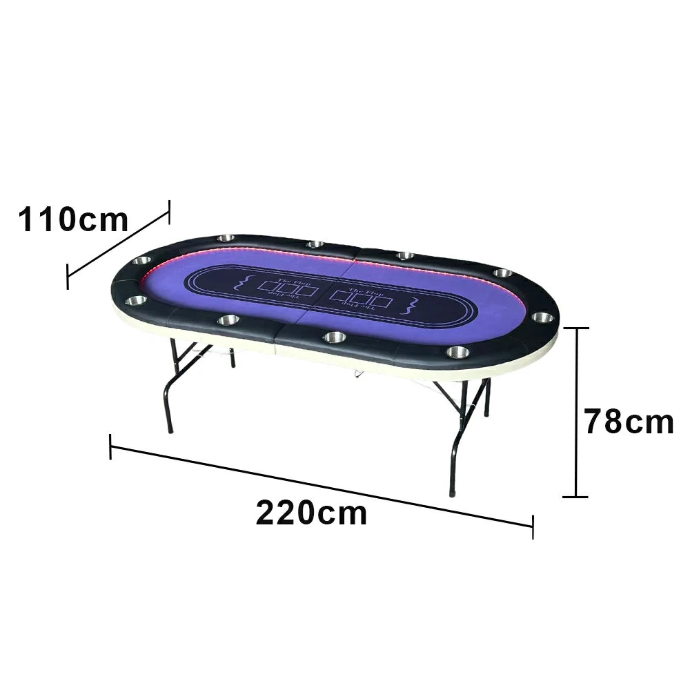 VERSA PK018 7FT LED-Lit Foldable Poker Table with Cup Holders - Seats 10 Players