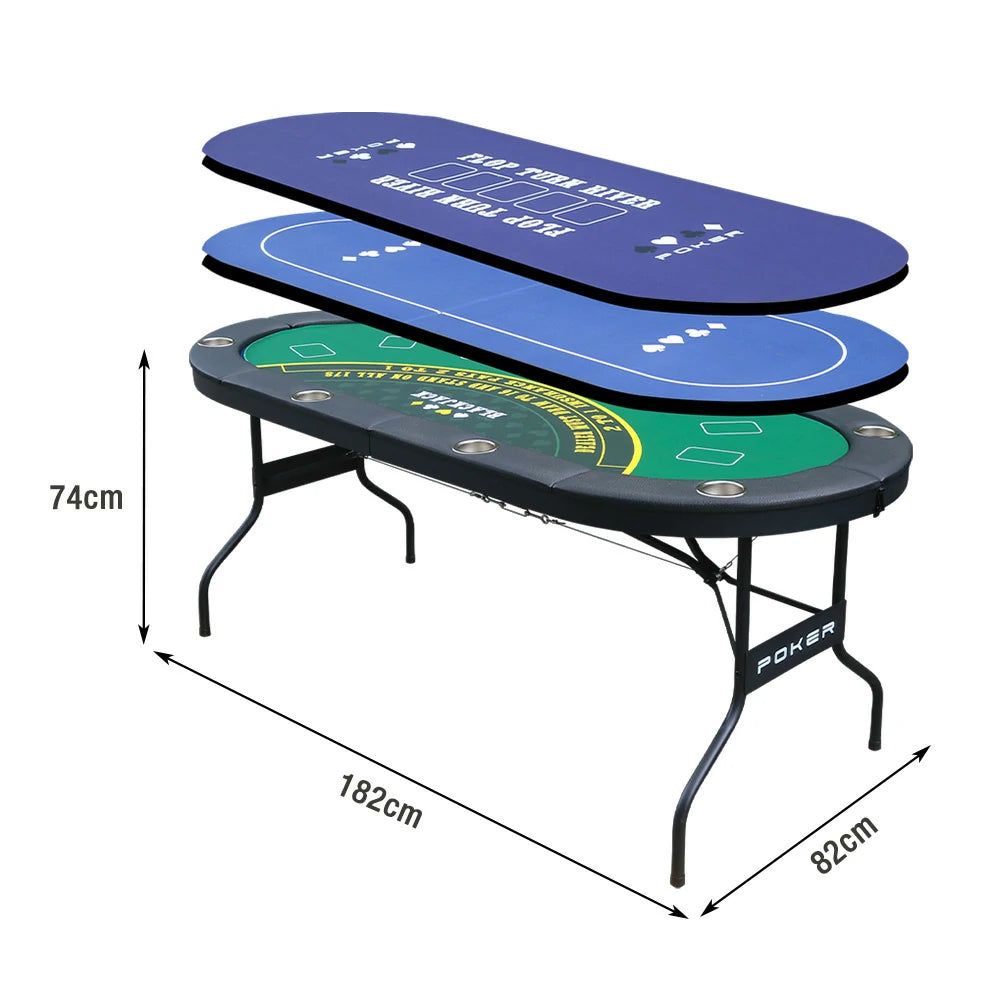 VERSA 3-in-1 Foldable Poker Table - 182cm - Sturdy MDF+Metal Frame, Portable Design with Multi-Game Layout, Premium Casino Style for Home Entertainment