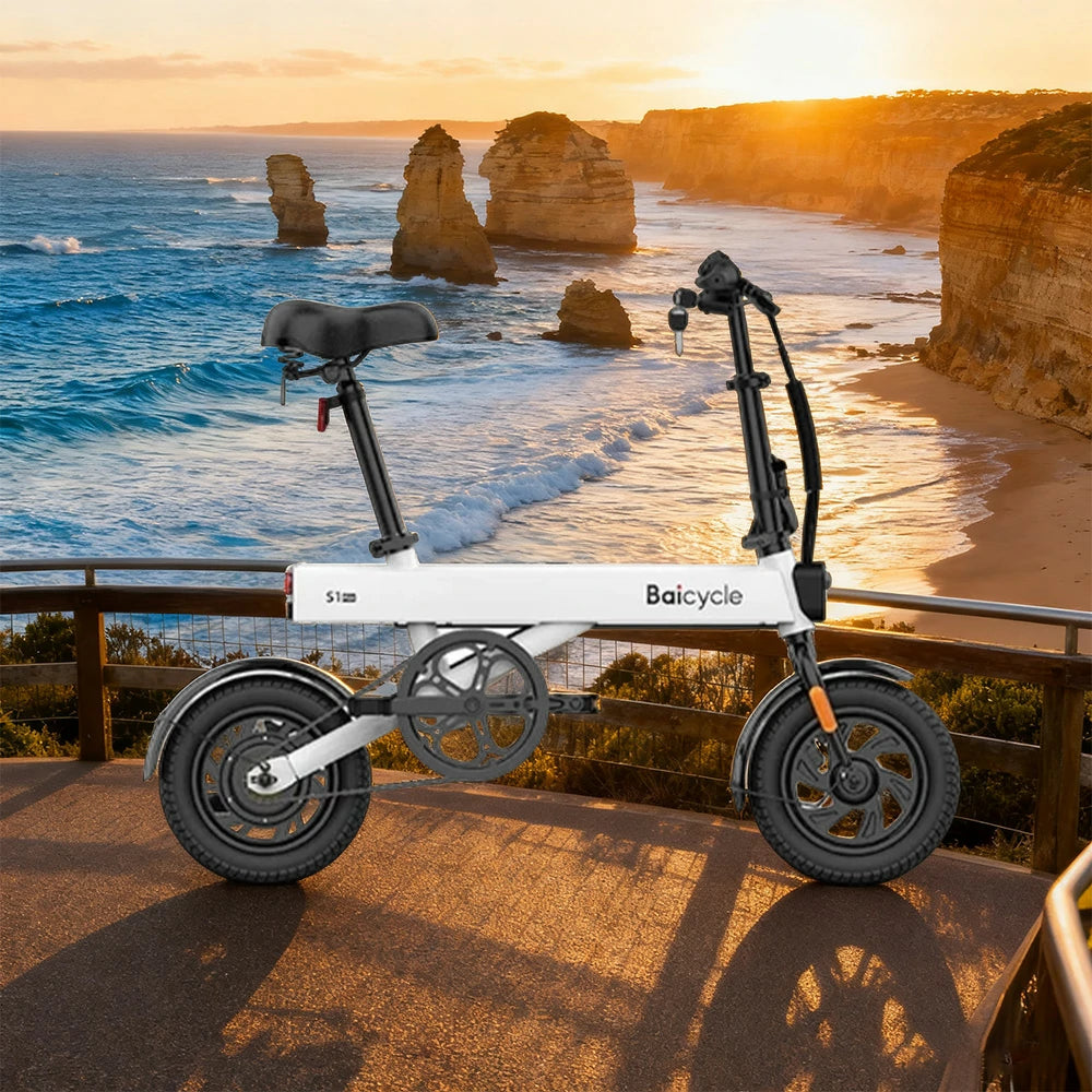 VOLTUS Folding Electric Bike 36V250W Brushless Motor Aluminium Alloy Frame Dual Disc Brakes with Upgraded Comfort Saddle Design - White