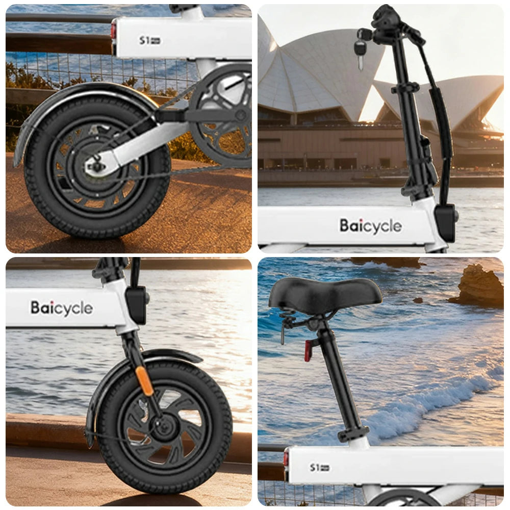 VOLTUS Folding Electric Bike 36V250W Brushless Motor Aluminium Alloy Frame Dual Disc Brakes with Upgraded Comfort Saddle Design - White