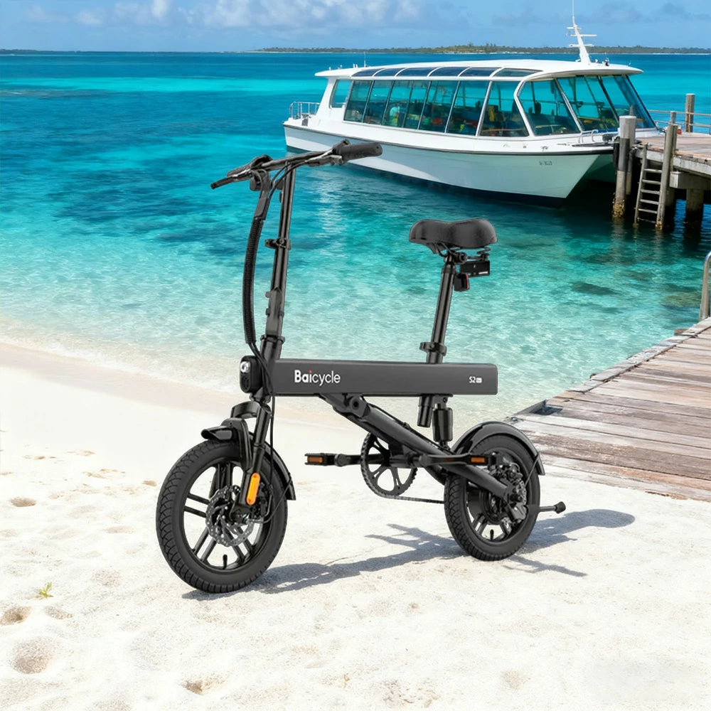 VOLTUS Folding Electric Bike 36V400W Brushless Motor Aluminium Alloy Frame Dual Suspension Dual Disc Brakes with Comfort Saddle Upgrade - Black