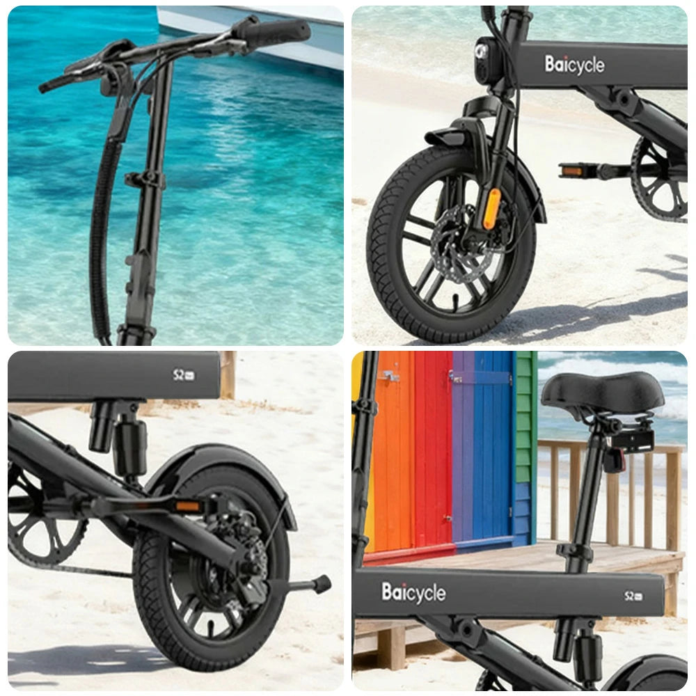 VOLTUS Folding Electric Bike 36V400W Brushless Motor Aluminium Alloy Frame Dual Suspension Dual Disc Brakes with Comfort Saddle Upgrade - Black