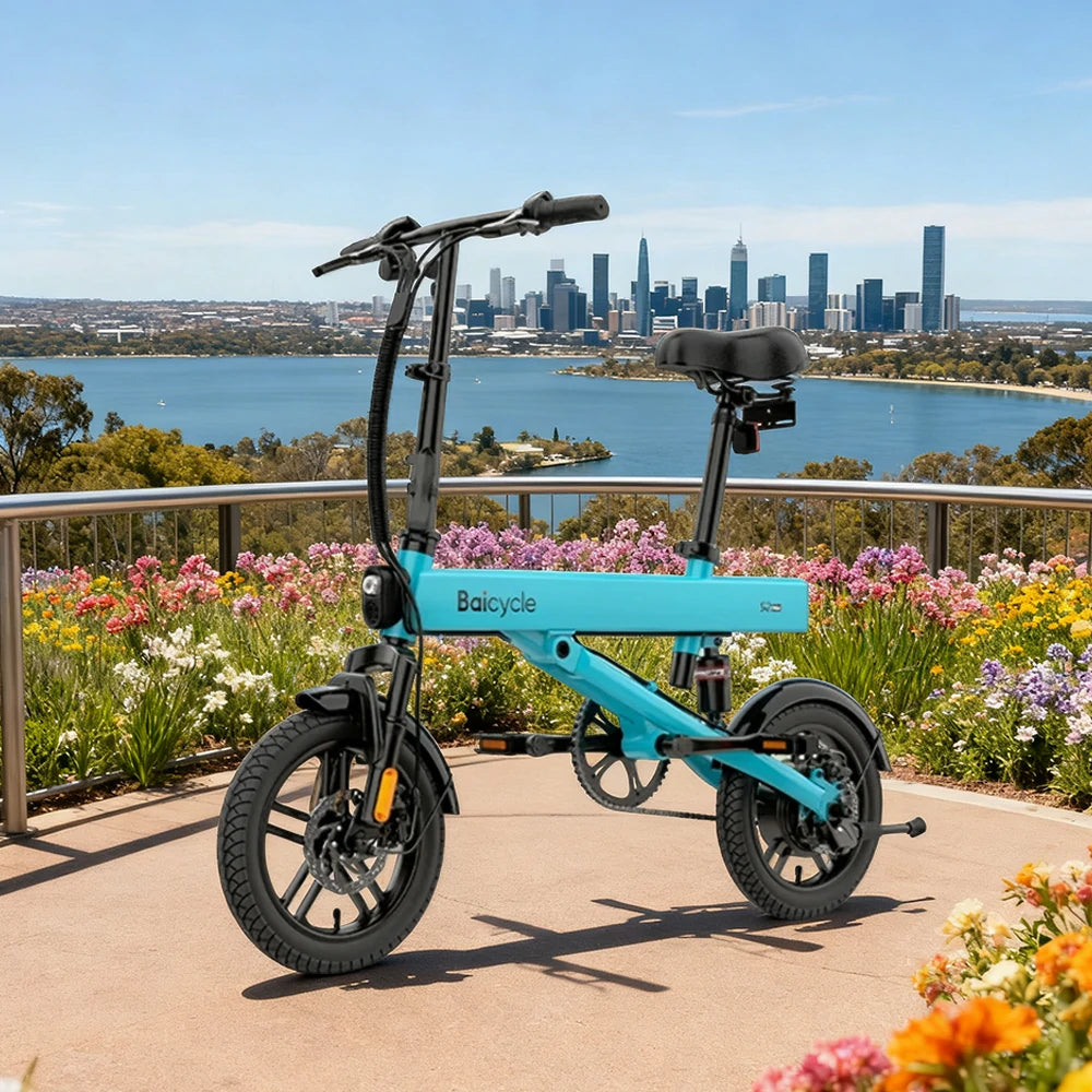 VOLTUS Folding Electric Bike 36V400W Brushless Motor Aluminium Alloy Frame Dual Suspension Dual Disc Brakes with Comfort Saddle Upgrade - Blue