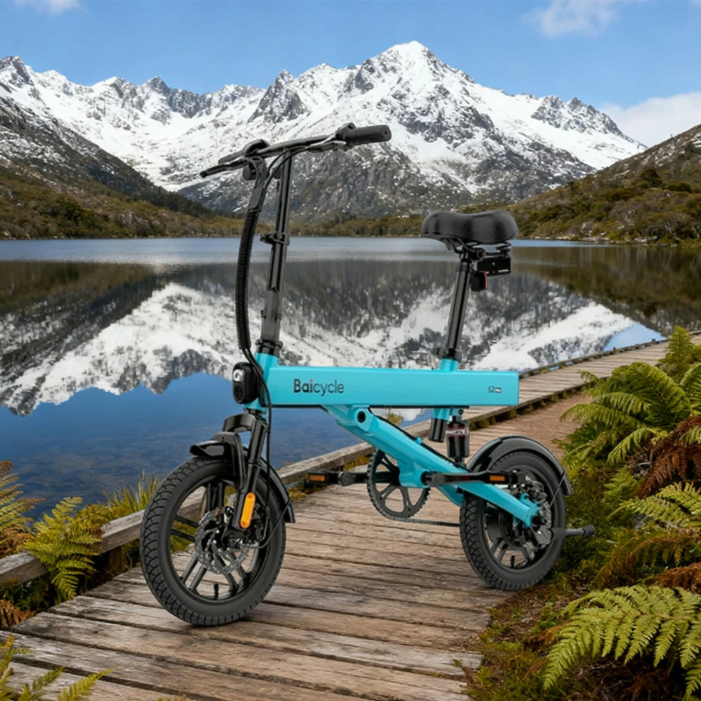 VOLTUS Folding Electric Bike 36V400W Brushless Motor Aluminium Alloy Frame Dual Suspension Dual Disc Brakes with Comfort Saddle Upgrade - Blue