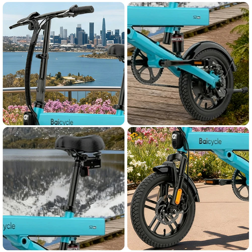VOLTUS Folding Electric Bike 36V400W Brushless Motor Aluminium Alloy Frame Dual Suspension Dual Disc Brakes with Comfort Saddle Upgrade - Blue