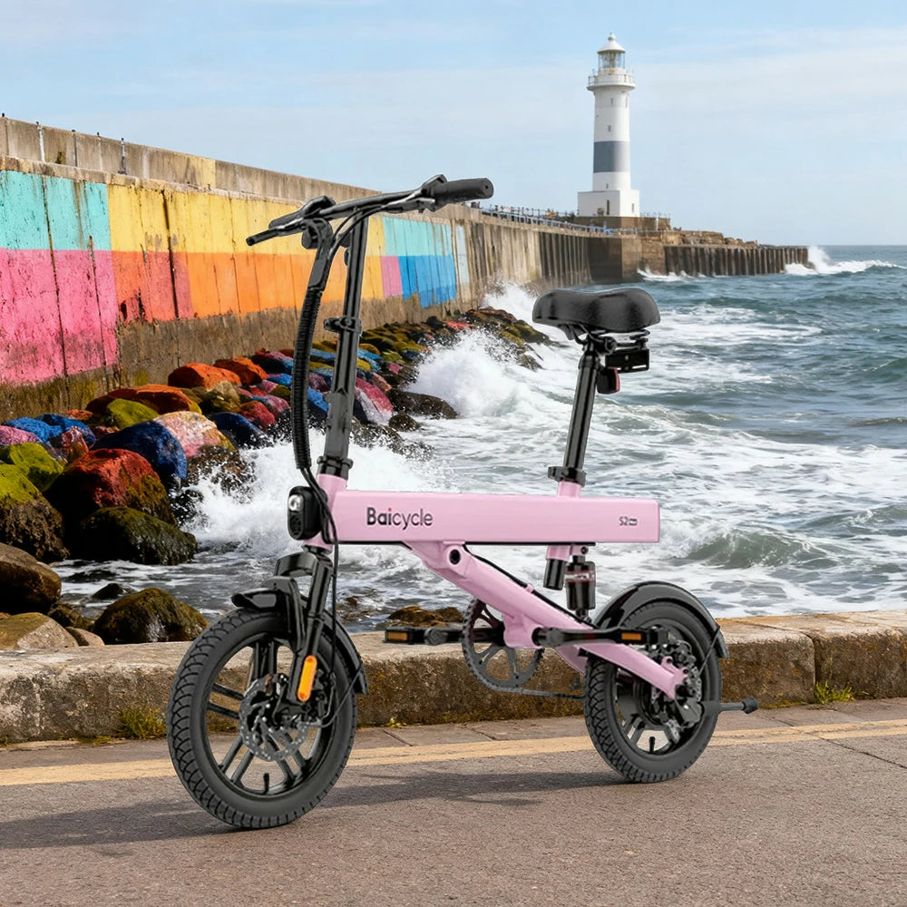 VOLTUS Folding Electric Bike 36V400W Brushless Motor Aluminium Alloy Frame Dual Suspension Dual Disc Brakes with Comfort Saddle Upgrade - Pink