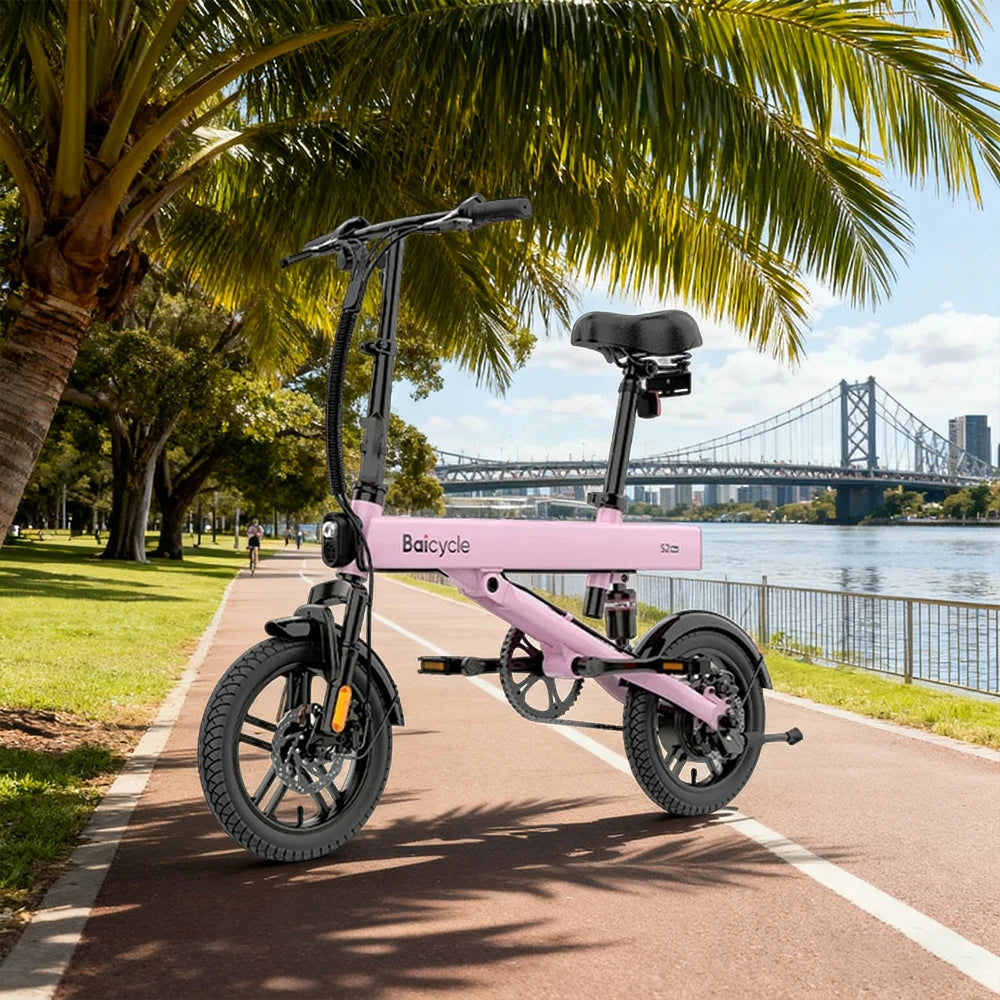 VOLTUS Folding Electric Bike 36V400W Brushless Motor Aluminium Alloy Frame Dual Suspension Dual Disc Brakes with Comfort Saddle Upgrade - Pink