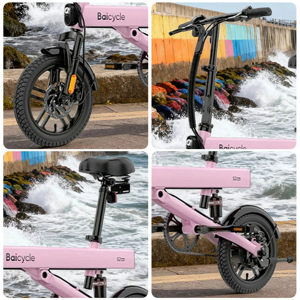 VOLTUS Folding Electric Bike 36V400W Brushless Motor Aluminium Alloy Frame Dual Suspension Dual Disc Brakes with Comfort Saddle Upgrade - Pink