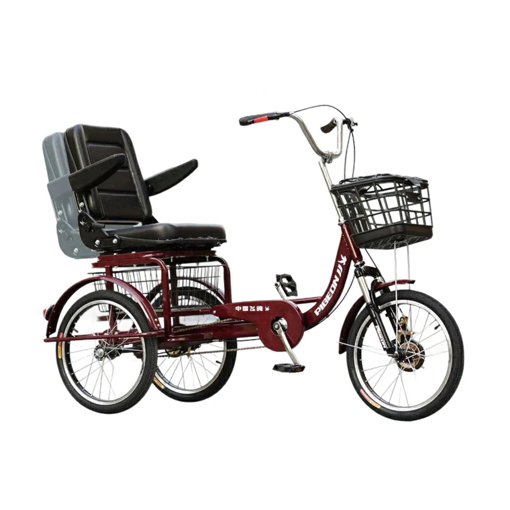 VOLTUS Tricycle High-Carbon Steel Frame 135kg Max Load High-Elastic Shock Absorption Front and Rear Drum Brakes Adjustable Saddle - Red