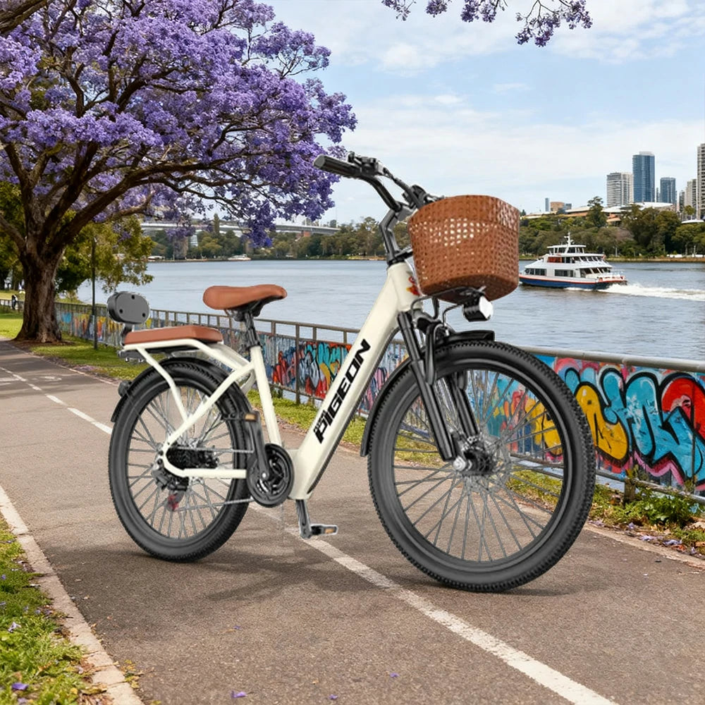 VOLTUS Electric Bike 400W Speed-Assist Motor Carbon Alloy Frame 24-Inch Spoked Wheel Multi-Capacity Battery with Energy Recovery System - Khaki