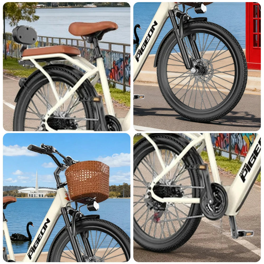 VOLTUS Electric Bike 400W Speed-Assist Motor Carbon Alloy Frame 24-Inch Spoked Wheel Multi-Capacity Battery with Energy Recovery System - Khaki