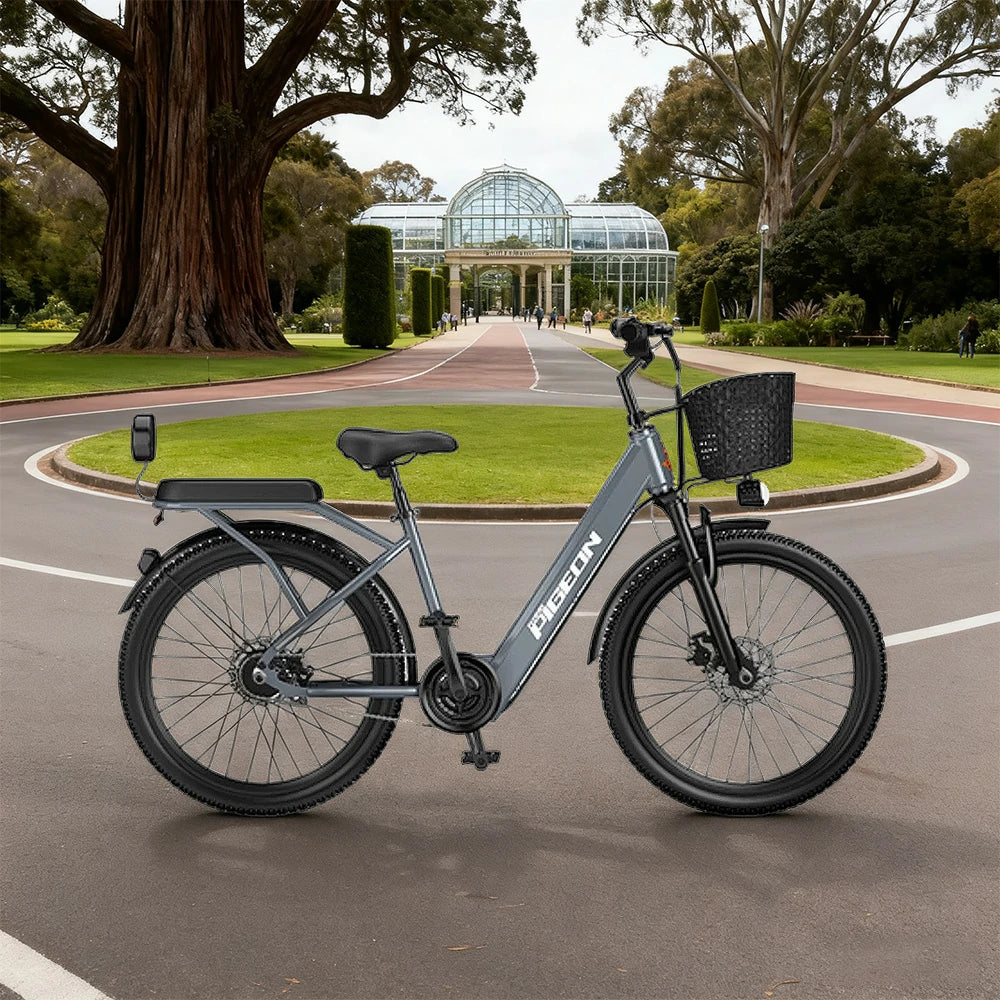 VOLTUS Electric Bike 400W Speed-Assist Motor Carbon Alloy Frame 24-Inch Spoked Wheel Multi-Capacity Battery with Energy Recovery System - Grey