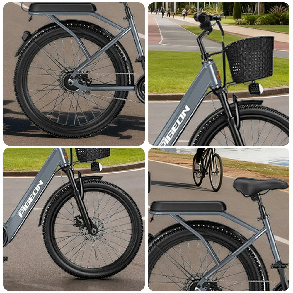 VOLTUS Electric Bike 400W Speed-Assist Motor Carbon Alloy Frame 24-Inch Spoked Wheel Multi-Capacity Battery with Energy Recovery System - Grey