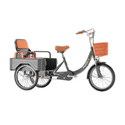 VOLTUS Tricycle High-Strength Steel Frame 300kg Max Load Dual-Shoulder Suspension Front and Rear Dual Brakes Adjustable Rear Seat Large Storage Basket - Grey