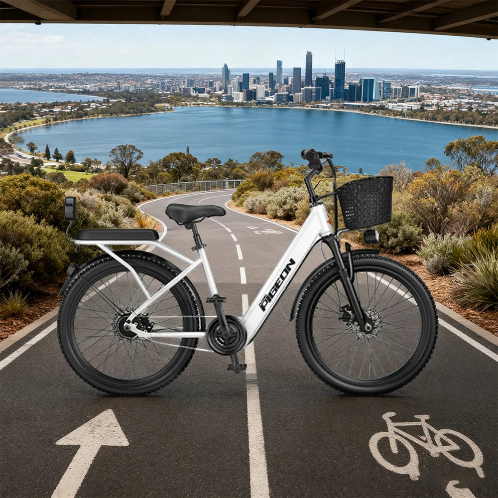 VOLTUS Electric Bike 400W Speed-Assist Motor Carbon Alloy Frame 24-Inch Spoked Wheel Multi-Capacity Battery with Energy Recovery System - White