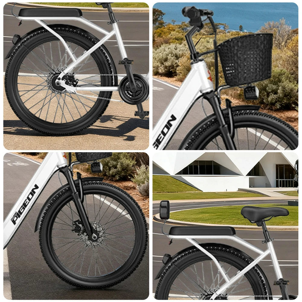 VOLTUS Electric Bike 400W Speed-Assist Motor Carbon Alloy Frame 24-Inch Spoked Wheel Multi-Capacity Battery with Energy Recovery System - White