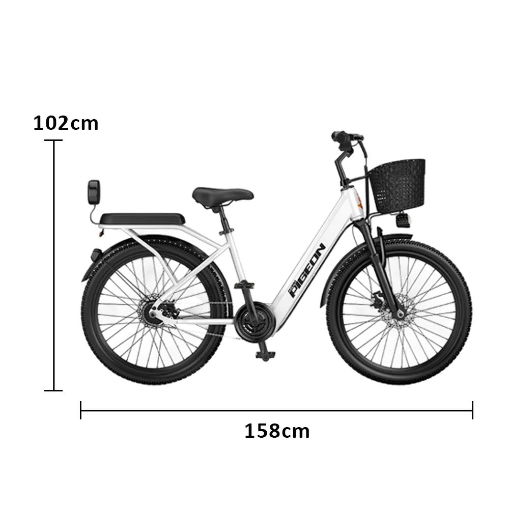 VOLTUS Electric Bike 400W Speed-Assist Motor Carbon Alloy Frame 24-Inch Spoked Wheel Multi-Capacity Battery with Energy Recovery System - White