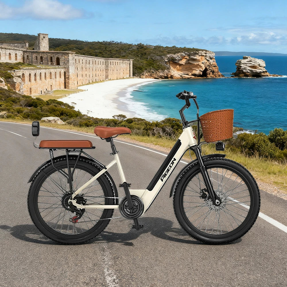 VOLTUS Folding Electric Bike 400W Motor Carbon Alloy Frame Shimano 7-Speed 24-Inch Spoked Wheels with Energy Recovery System - Khaki