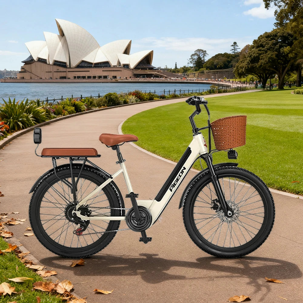 VOLTUS Folding Electric Bike 400W Motor Carbon Alloy Frame Shimano 7-Speed 24-Inch Spoked Wheels with Energy Recovery System - Khaki