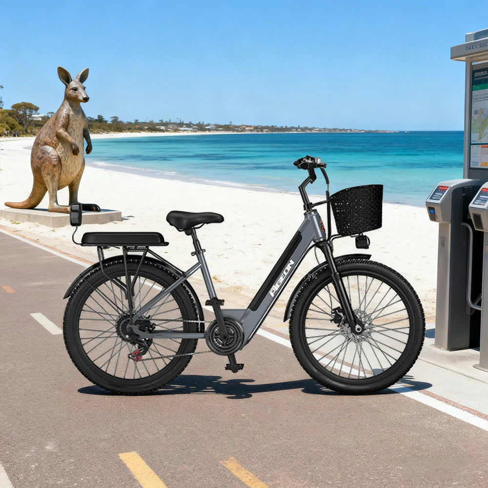 VOLTUS Folding Electric Bike 400W Motor Carbon Alloy Frame Shimano 7-Speed 24-Inch Spoked Wheels with Energy Recovery System - Grey