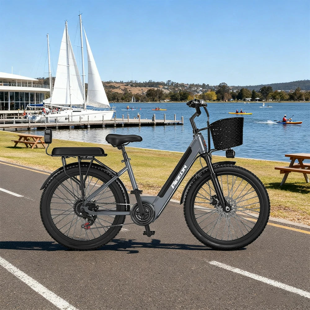 VOLTUS Folding Electric Bike 400W Motor Carbon Alloy Frame Shimano 7-Speed 24-Inch Spoked Wheels with Energy Recovery System - Grey