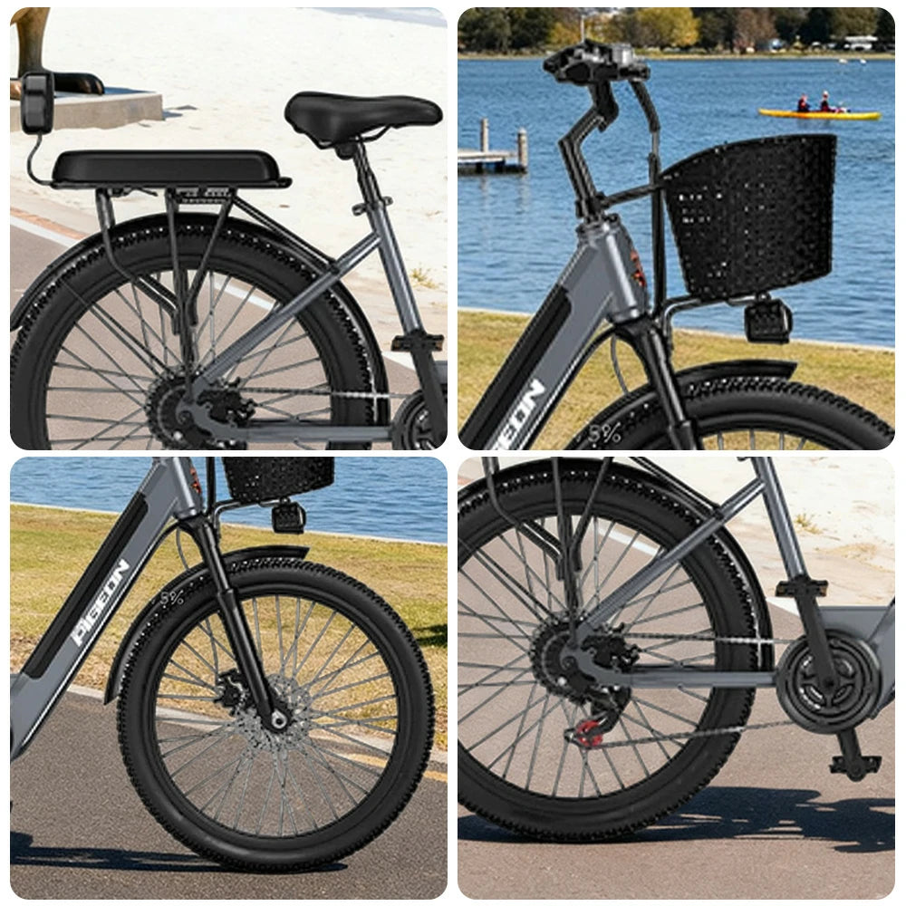 VOLTUS Folding Electric Bike 400W Motor Carbon Alloy Frame Shimano 7-Speed 24-Inch Spoked Wheels with Energy Recovery System - Grey