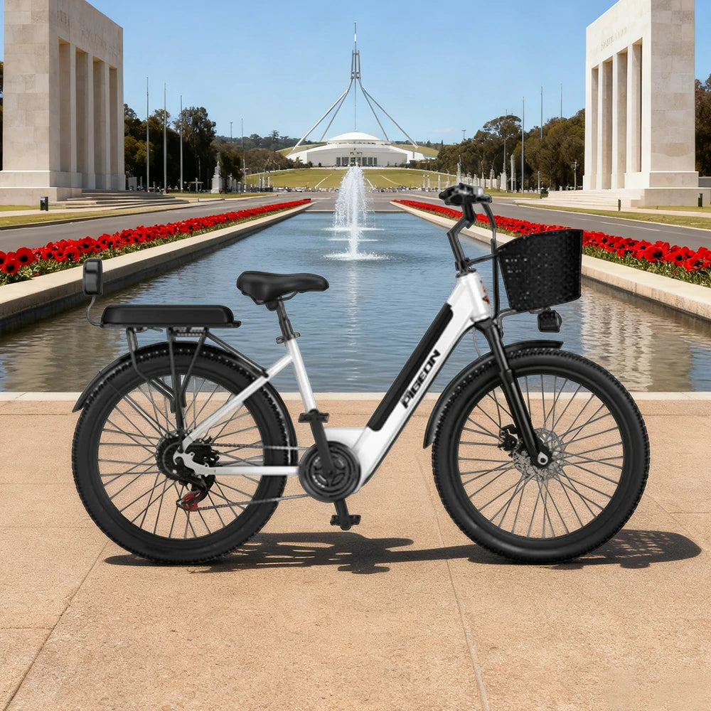 VOLTUS Folding Electric Bike 400W Motor Carbon Alloy Frame Shimano 7-Speed 24-Inch Spoked Wheels with Energy Recovery System - White