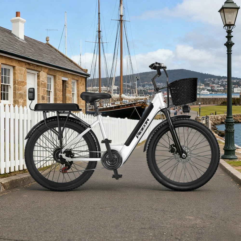 VOLTUS Folding Electric Bike 400W Motor Carbon Alloy Frame Shimano 7-Speed 24-Inch Spoked Wheels with Energy Recovery System - White