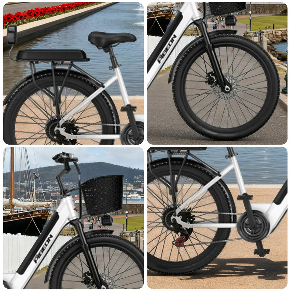 VOLTUS Folding Electric Bike 400W Motor Carbon Alloy Frame Shimano 7-Speed 24-Inch Spoked Wheels with Energy Recovery System - White