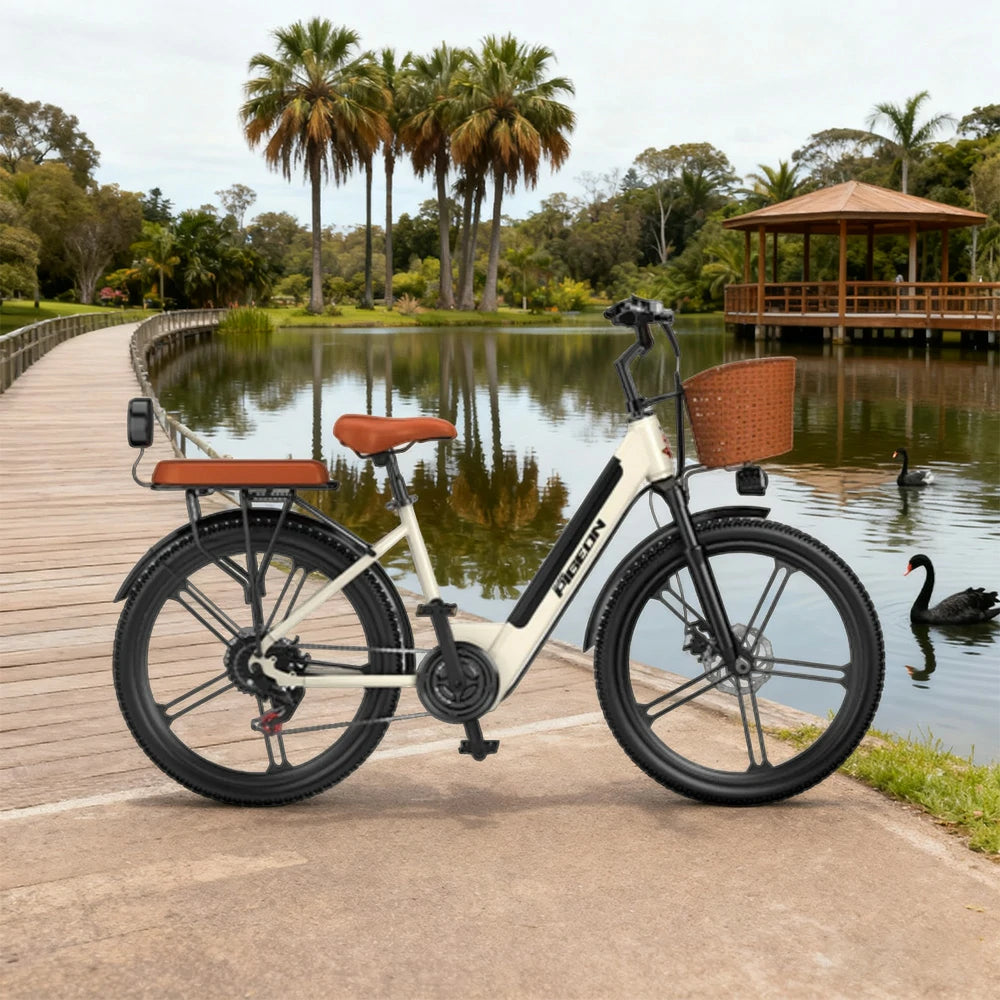 VOLTUS Folding Electric Bike 400W Motor Carbon Alloy Frame Shimano 7-Speed 24-Inch Magnesium Alloy Integrated Wheels with Energy Recovery System - Khaki